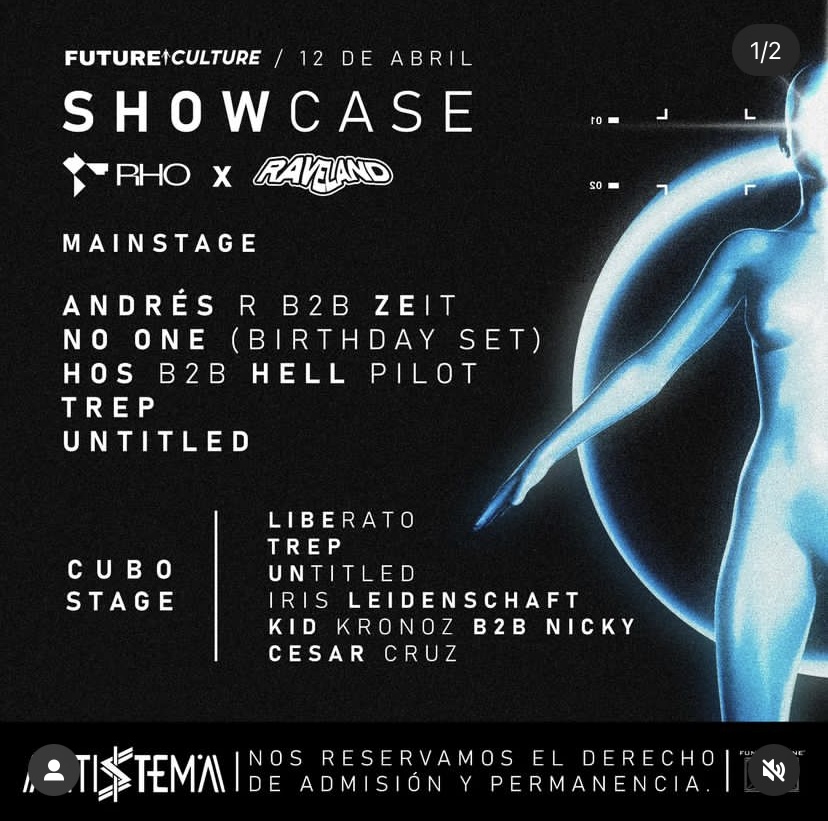 Flyer Future Culture Showcase — Rho x Raveland en Antisistema