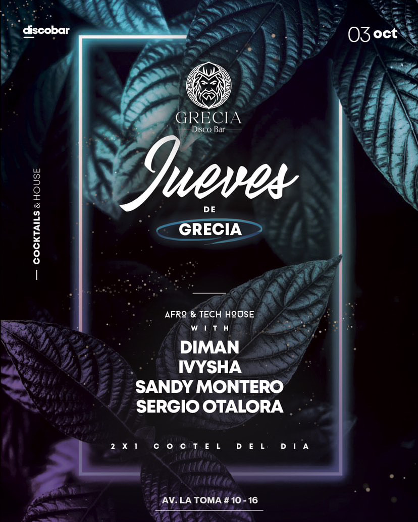 Flyer Jueves de Grecia — IVYSHA en Grecia Disco Bar